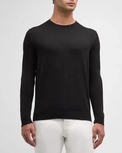 Isaia Men's Silk Crewneck Sweater In Black