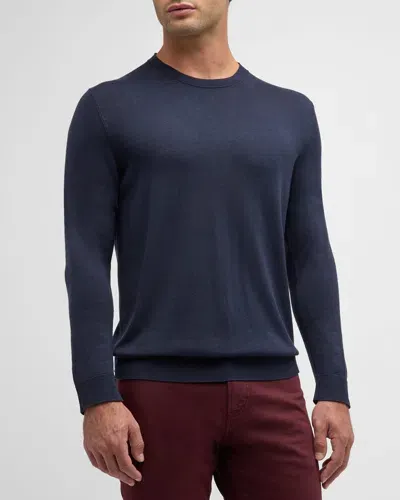 Isaia Men's Silk Crewneck Sweater In Navy