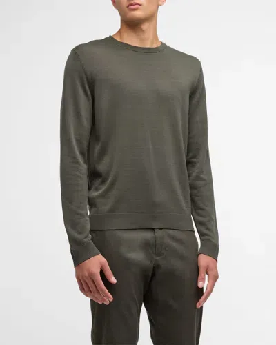 Isaia Men's Silk Crewneck Sweater In Open Green