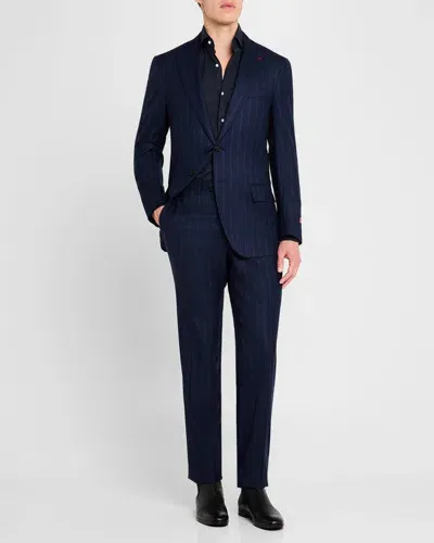 Isaia Men's Striped Wool-silk Suit In Medium Blu