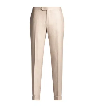 Isaia Silk And Cashmere Tailored Trousers In Beige