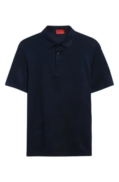 Isaia Silk Piqué Polo In Blue Scuro