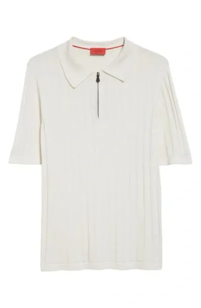 Isaia Silk Rib Polo In Open White