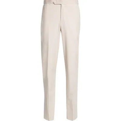 Isaia Stripe Stretch Silk & Cotton Trousers In White/tan