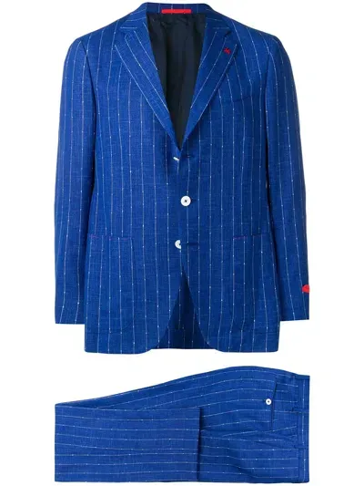 Isaia Striped Pattern Suit In Blue