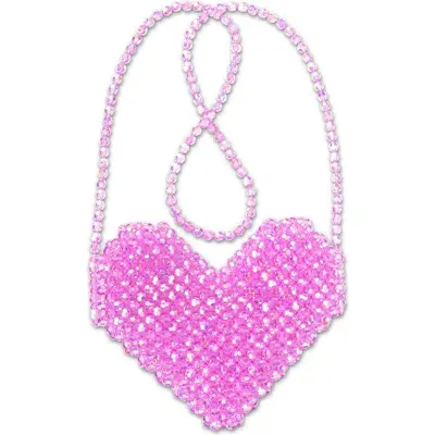 Iscream Kids' Beaded Heart Crossbody Bag In Pink/purple