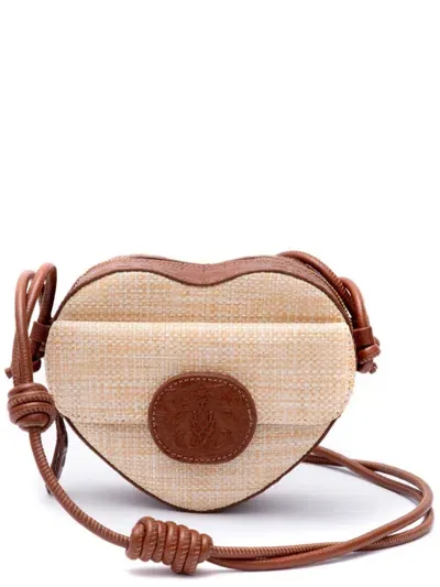 Isla Heart-shaped Leather-trim Shoulder Bag In Brown