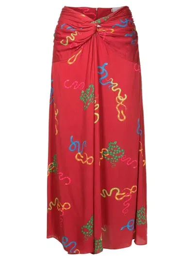 Isolda Kika Motif-print Twisted Skirt In Red