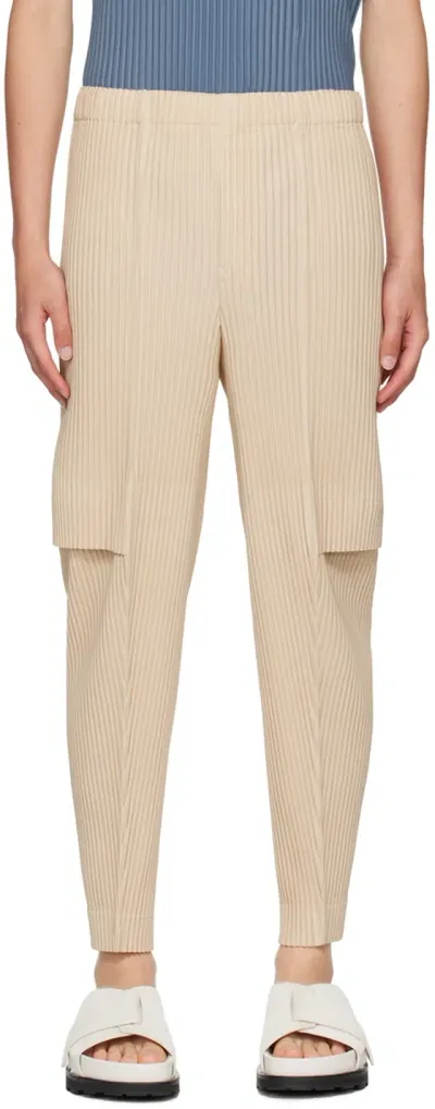 Issey Miyake Beige Elasticized Cargo Pants In 中性色