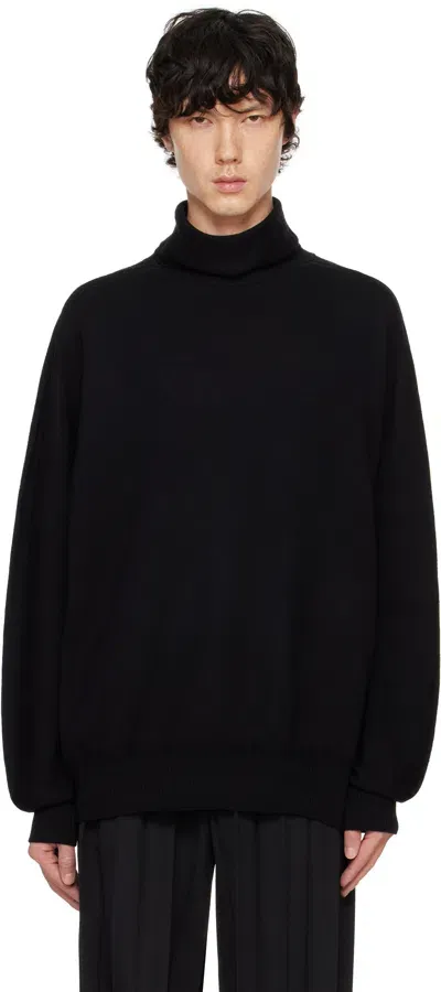 Issey Miyake Black Wool Smooth Knit Turtleneck In 15-black