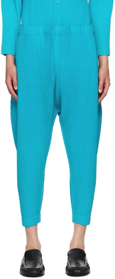 Issey Miyake Blue Colorful Pleats Trousers In 74-turquoise Blue