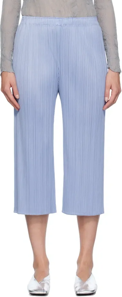 Issey Miyake High-waisted Plissé Cropped Trousers In Blue