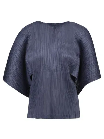 Issey Miyake Pleated Grey-blue Zip Cardigan