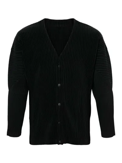 Issey Miyake V-neck Pleated Cardigan In Black