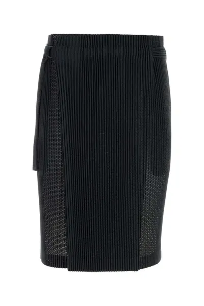 Issey Miyake Homme Plissé  Straight Hem Wrap Midi Skirt In Black