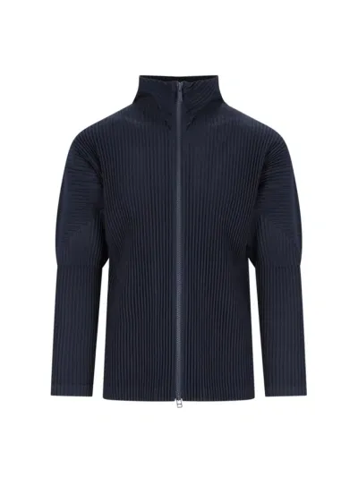 Issey Miyake Homme Plissé  Pleated Zipped Jacket In Blue