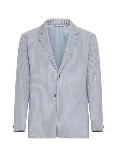 Issey Miyake Pleated Fabric Single-breasted Blazer In Light Grey