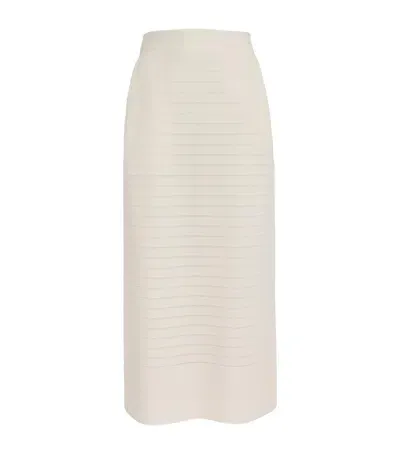 Issey Miyake Knitted Striped Midi Skirt In White