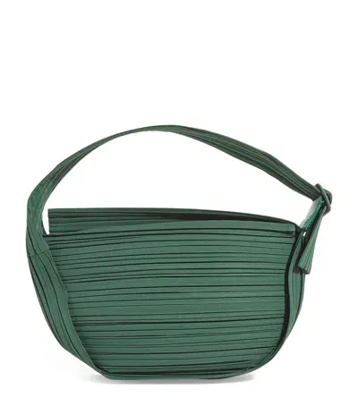 Issey Miyake Large Pleated Half Moon Shoulder Bag In Green