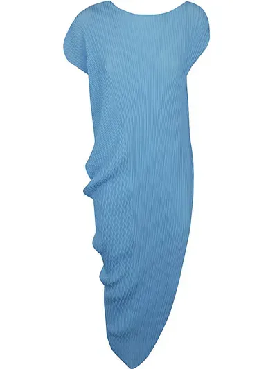 Issey Miyake Leaf Pleats Dress Clothing In Blue