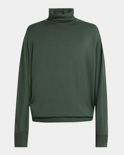 Issey Miyake Men's Smooth Wool Turtleneck In Khaki