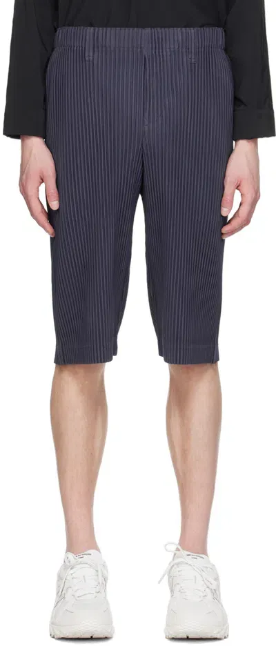 Issey Miyake Navy Tailored Pleats 2 Shorts In Blue Charcoal