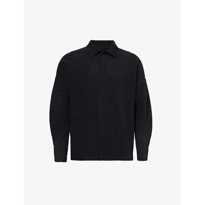 Issey Miyake Ns Pleated Relaxed-fit Knitted Polo Shirt Black