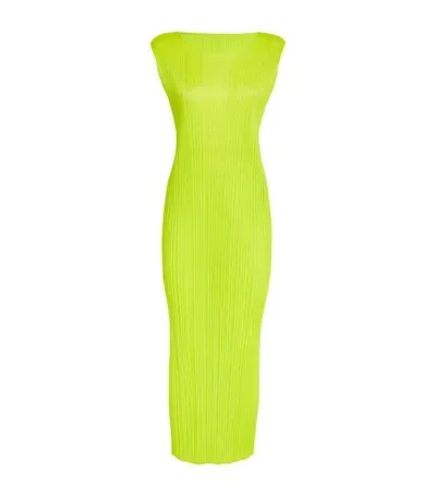 Issey Miyake Pleated Peanuts Midi Dress In Yellow