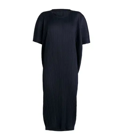 Issey Miyake Pleated Space Rock Midi Dress In Blue