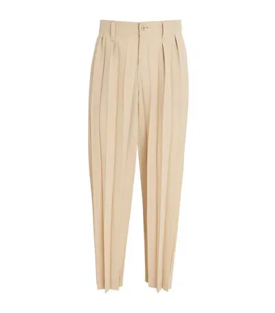 Issey Miyake Pleated Tapered Trousers In 40-beige