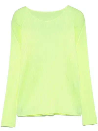 Issey Miyake Pleated Top In Yellow