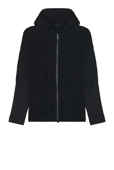 Issey Miyake Pleated Zip Up Hoodie In Black