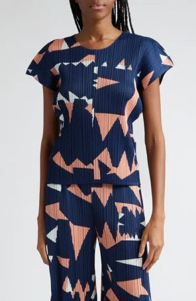 Issey Miyake Pleats Please  Lucid Print Pleated Top In Blue