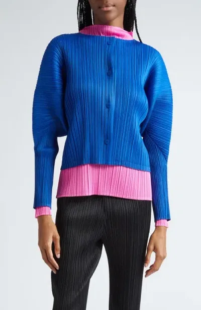 Issey Miyake Pleats Please  Monthly Colors October Pleated Cardigan In Blue