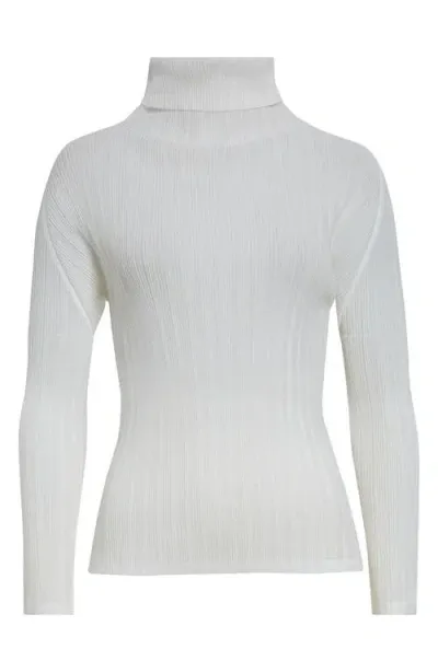 Issey Miyake Pleats Please  Pleated Long Sleeve Turtleneck In White