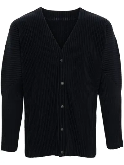 Issey Miyake Plissé-effect Cardigan In Blue