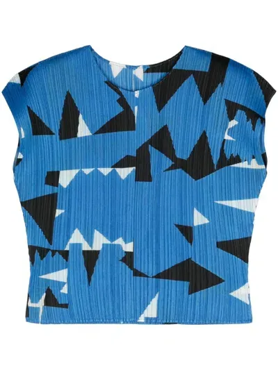 Issey Miyake Printed Pleated Sweater In Blue