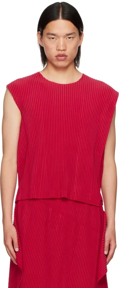 Issey Miyake Red Rectangle Tank Top In 26-cherry Red