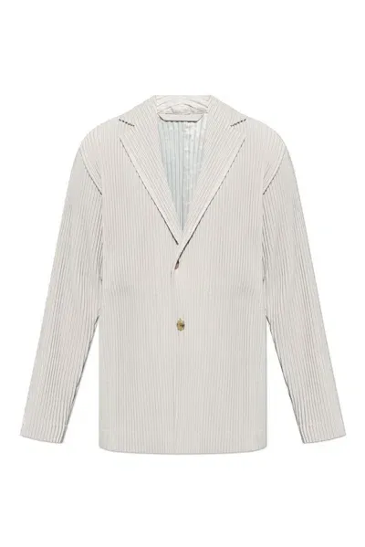 Issey Miyake Single Breasted Pleated Blazer In Grey