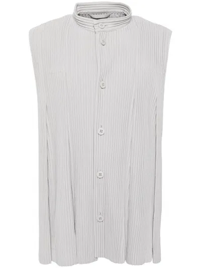 Issey Miyake Tucked Pleated Vest In Grey