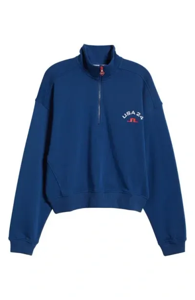 J. Lindeberg Lamia Quarter Zip Graphic Sweatshirt In Estate Blue