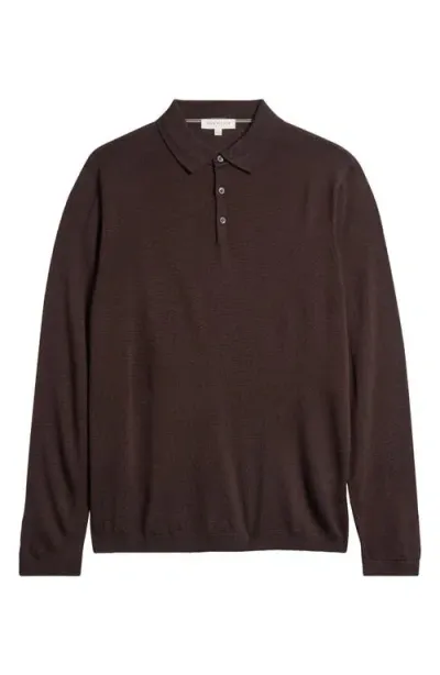 Jack Victor Redfern Long Sleeve Wool Blend Polo Sweater In Brown