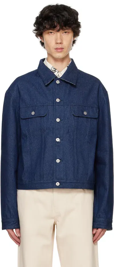 Jacquemus Blue La Casa 'la Veste De-nîmes' Denim Jacket In 38f Navy/navy Stripe