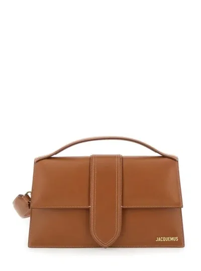 Jacquemus Le Bambinou Brown Handbag With Logo Lettering In Leather Woman