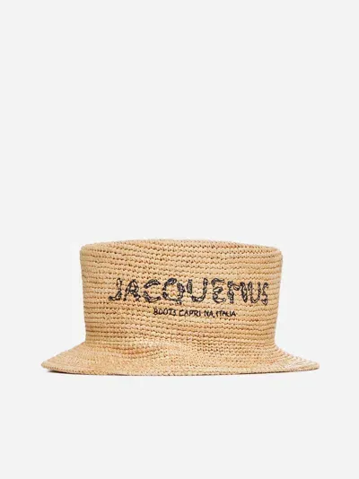 Jacquemus Le Bob Pesco Raffia Hat In Black