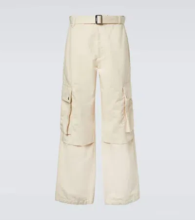 Jacquemus Tapered Belted Cotton And Linen-blend Twill Cargo Trousers In Neutrals