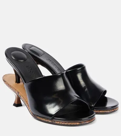 Jacquemus Les Doubles Patent Leather Mules In Black