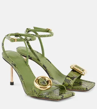 Jacquemus Les Sandales Regalo Croc-effect Leather Sandals In Green