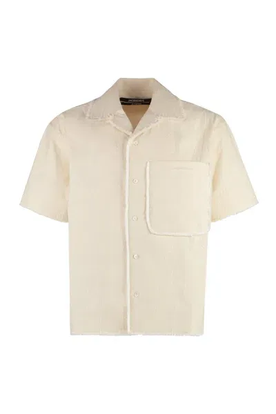 Jacquemus Artichaut Frayed Cotton-canvas Shirt In Panna