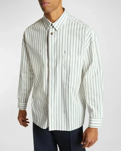 Jacquemus Men's Signature Striped Sport Shirt In Print Beige Stripes